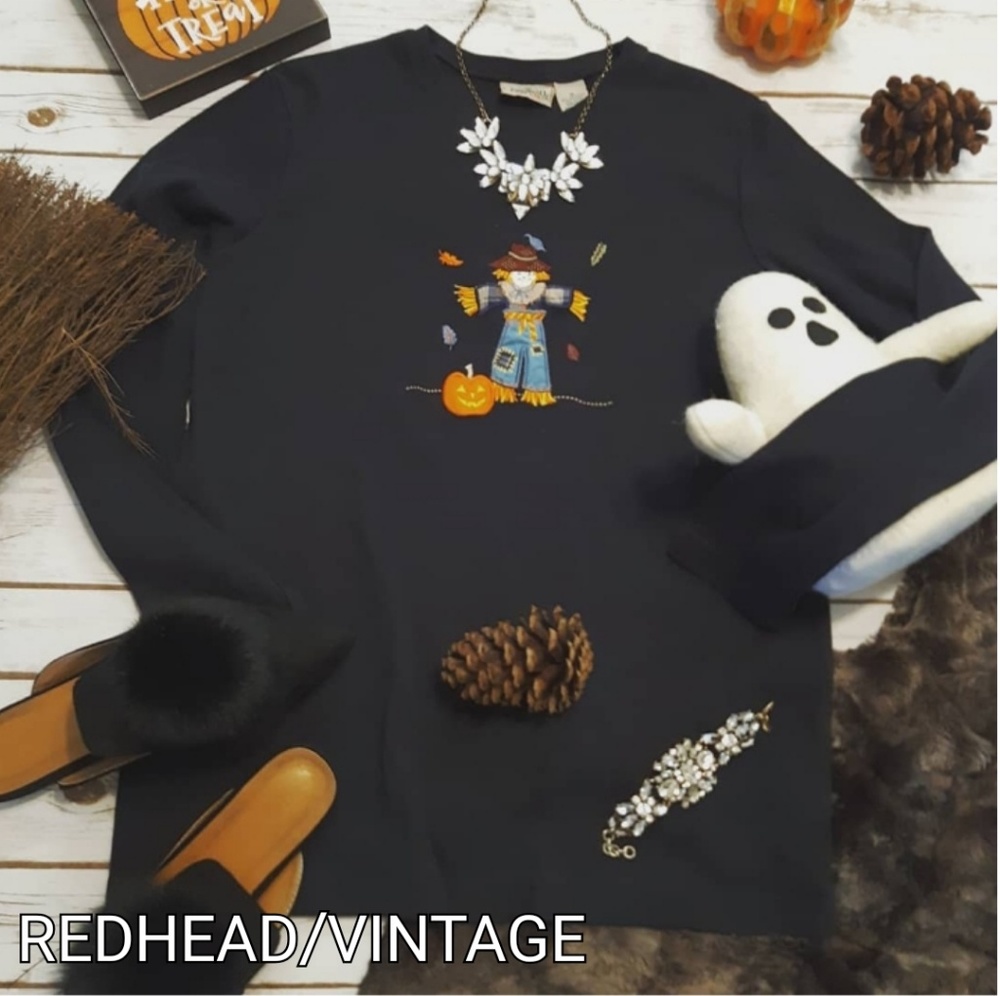 Halloween Embroidered Pumpkin Scarecrow Fall Shirt